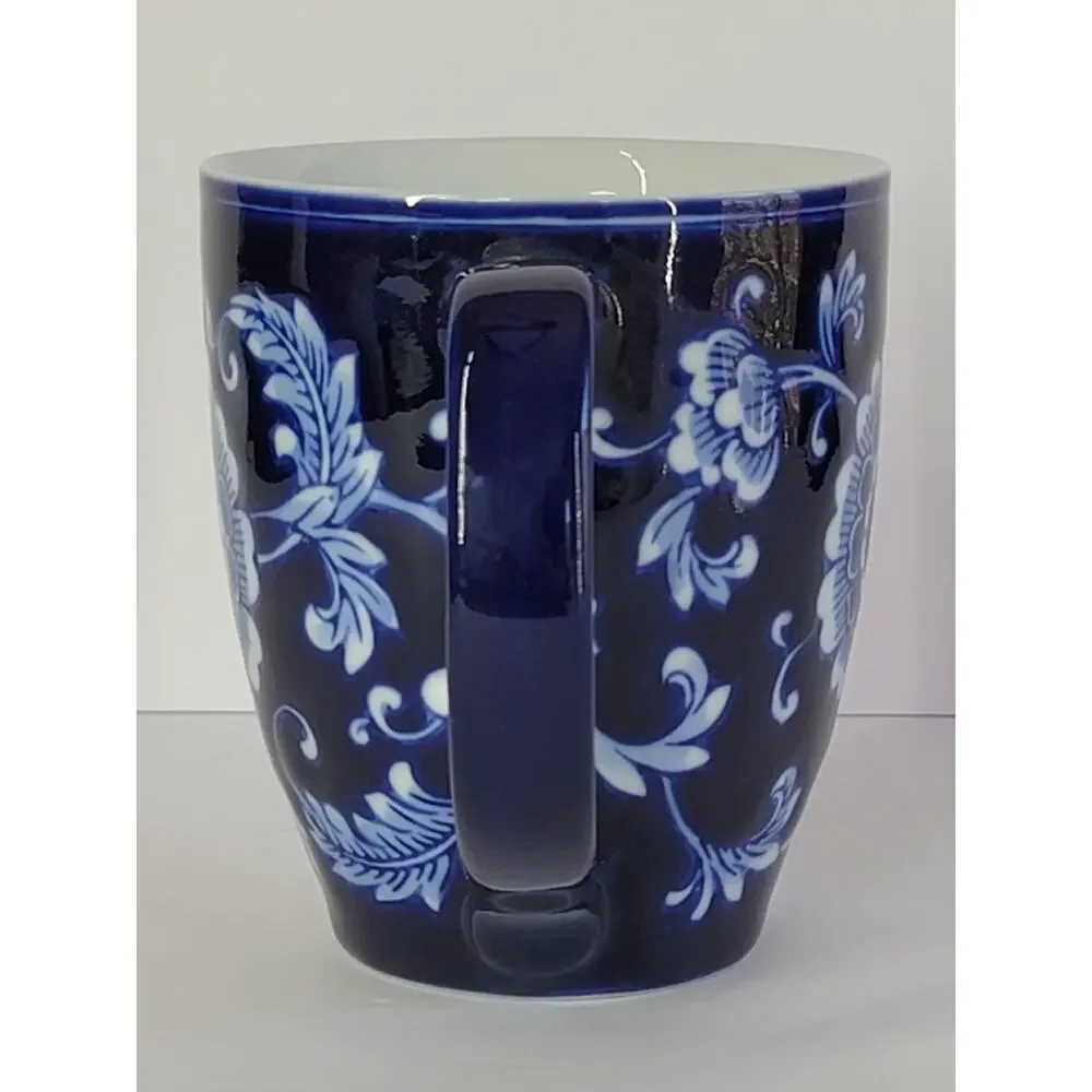 Pier 1 Exclusive MANDARIN Floral Cobalt Blue White Porcelain 14oz Coffee/Tea Mug
